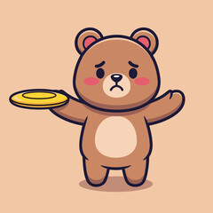 Obraz premium Cute Cartoon Bear Holding a Yellow Frisbee