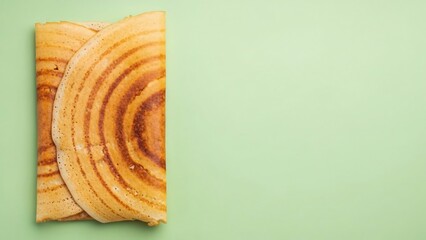 Crispy South Indian Dosa Rice Crepe on Green Background