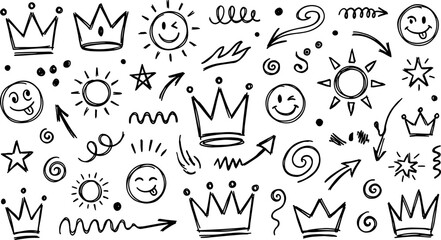 Sketchy Embellishments: Playful scribbles of crowns, smiley faces, arrows and stars. A delightful doodle for your designs.  © zeshan