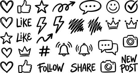 Fototapeta premium Social Media Icons: Hand-drawn social media icons in a simple style that are perfect for web design and user interfaces.