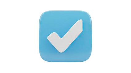 3D Blue Square with White Check Mark Icon on transparent background