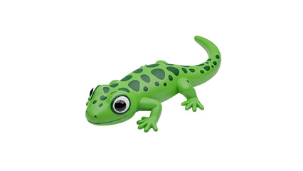 Obraz premium Green cartoon lizard with dark spots on transparent background