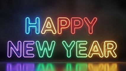 Vibrant Happy New Year Neon Sign in Rainbow Colors