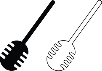 Honey dipper stick flat, outline icon set. Wooden honey spoon dripping symbols, sweet syrup nectar tool, vectors illustration for food kitchen designs. Modern skincare and beauty treatment honey comb. © Mr 360 graphic