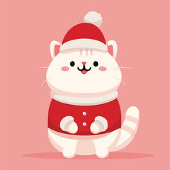 Cute cat wearing Santa hat and Christmas outfit