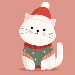 Cute cat wearing Santa hat and Christmas outfit
