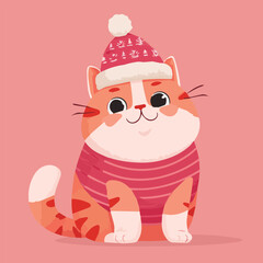 Cute cat wearing Santa hat and Christmas outfit