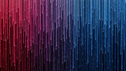 Abstract Painting with Acrylic and Metallic Thread Visualizing a Vertical Rainstorm of Color-Gradient Fiber Optic Data Streams