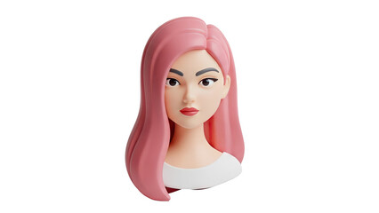 3D Avatar of a Woman with Pink Hair and Makeup on transparent background