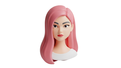 3D Avatar of a Woman with Pink Hair and Makeup on transparent background