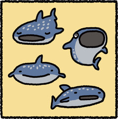 Cute Whale Shark Cartoon Illustration Set