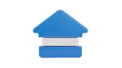 3D Blue and white stacked blocks forming an upward arrow shape on transparent background