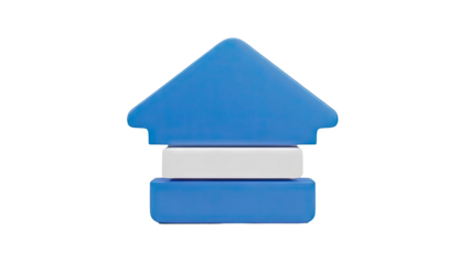 3D Blue and white stacked blocks forming an upward arrow shape on transparent background