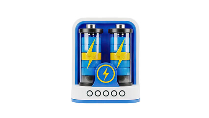 3D Battery Charger Icon with Two Batteries and Lightning Bolts on transparent background