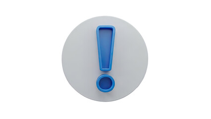 3D Blue Exclamation Mark Symbol on a Gray Circle on transparent background