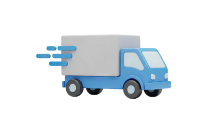 3D Blue delivery truck with motion blur on transparent background