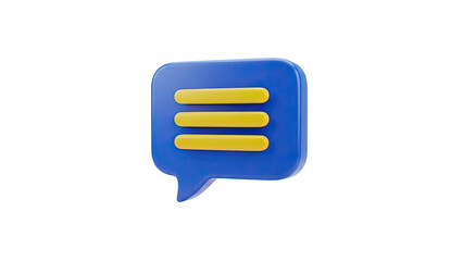3D blue speech bubble with yellow lines on transparent background