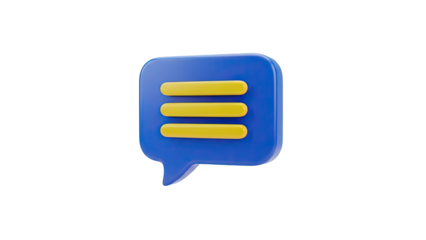 3D blue speech bubble with yellow lines on transparent background