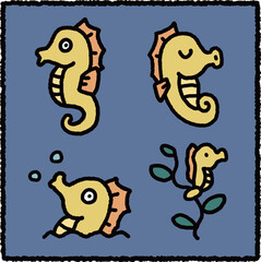 Underwater Seahorse Character Illustration Set