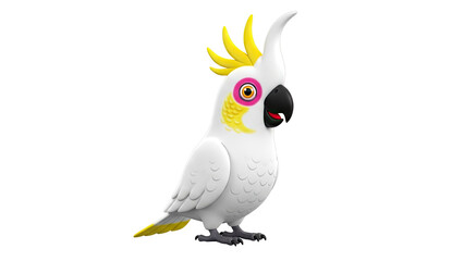 3D Cartoon Cockatoo Bird with Yellow Crest on transparent background