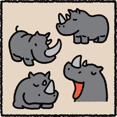 Storybook Rhino Character Illustration Set