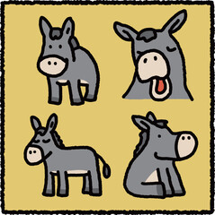 Storybook Donkey Character Illustration Set