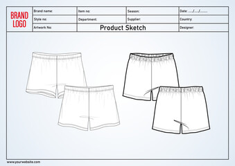 Shorts pant vector illustration template with tech pack details	
