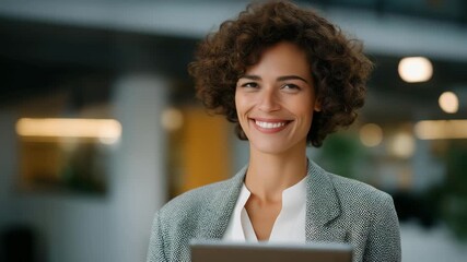 Manager greeting a new team member with a digital tablet and branded orientation folder in a clean, modern workspace — a strong visual of leadership, organization, and the human side of corporate