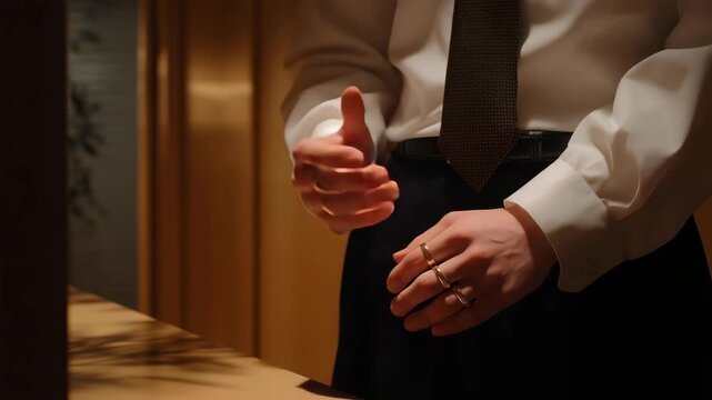 In a quiet hallway, someone waits nervously outside an interview room, twisting a ring between their fingers &mdash; the subtle body language of anxious anticipation. Their posture reflects both fear and