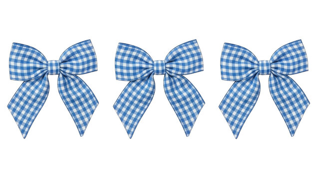 Three blue gingham bows isolated on transparent background isolated on transparent background