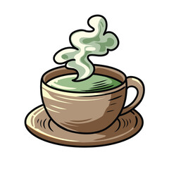 matcha Cup Illustration with matcha Leaves Decoration