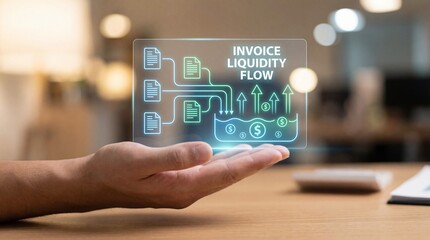 Businessman analyzing invoice liquidity flow with digital interface