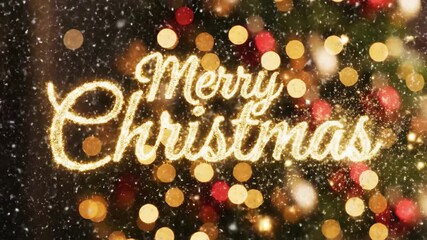 Merry Christmas Greeting with Bokeh and Snow
