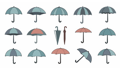 Fototapeta premium Flat umbrella vector illustration set isolated on white background for weather designs