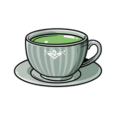 Green Matcha Tea Cup with Leaf Decoration Illustration