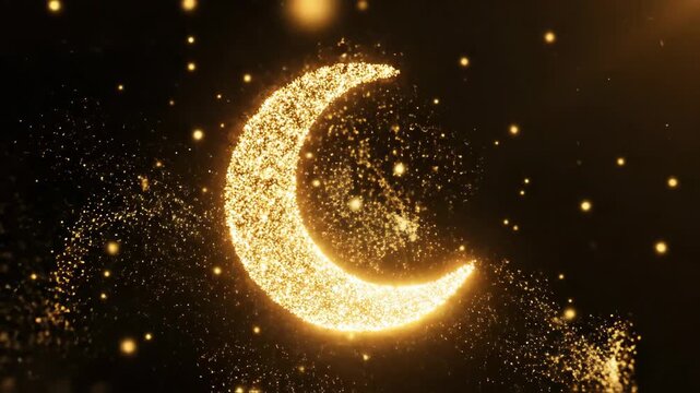 Golden Crescent Moon with Glittering Stars