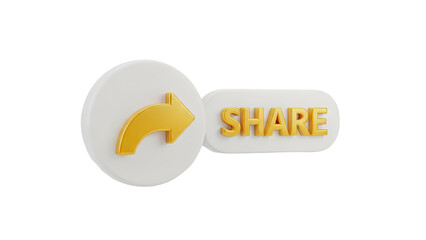 3D Golden Share Icon and Text on transparent background