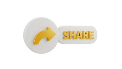 3D Golden Share Icon and Text on transparent background