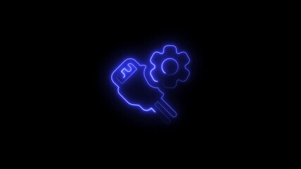 Animated blue neon icons of a cogwheel and a computer mouse on black background