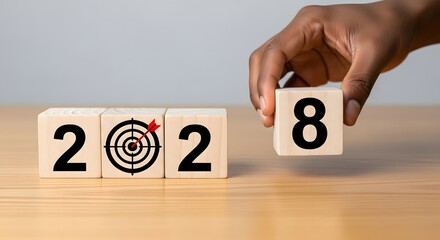Discover new year goals with wooden blocks for setting targets in the year ahead and planning success