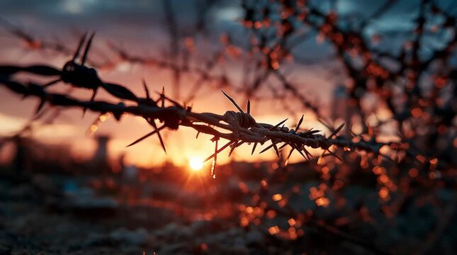 Silhouette of Thorns and Nails Against Sunset Sky