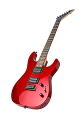 Red electric rock guitar musical instrument with transparent background