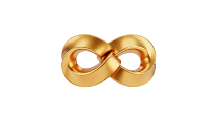 3D Golden Infinity Symbol on transparent background