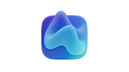 3D Abstract Fluid Blue and Purple Waveform Shape on transparent background