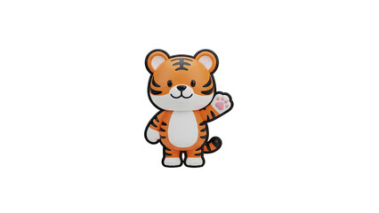Fototapeta premium 3D Cute cartoon tiger waving hello on transparent background