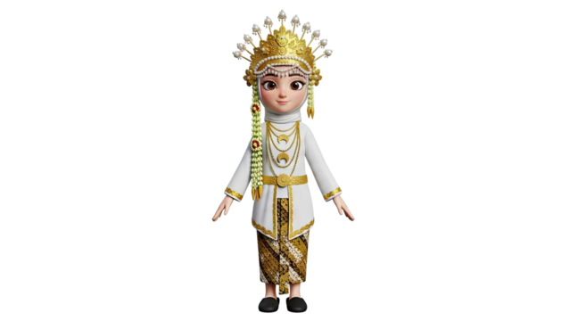 3D Cartoon Bride in Traditional Indonesian Wedding Attire on transparent background - Powered by Adobe