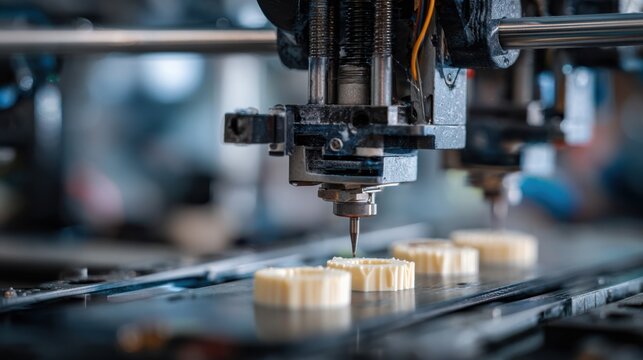 Medium shot of a rapid 3D printing process creating multiple prototype iterations fast for quick design validation on a busy workshop table.