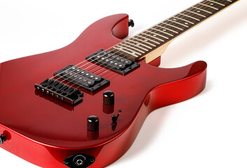 Fototapeta premium Red electric guitar isolating rock music sound