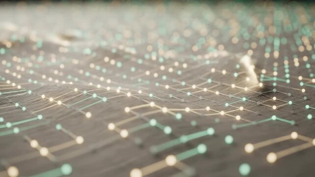 Futuristic digital landscape with interconnected nodes and lines.