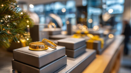 Luxurious winter shopping event exclusive Christmas sales on fine jewelry, upscale holiday retail, premium seasonal offerings, high-end festive commerce, luxury gift purchasing, with copy space